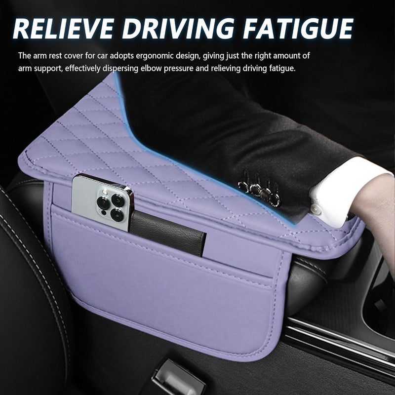 Stacool Upgraded Car Center Console Cover,Microfiber Leather Car Armrest Cover Cushion with 2 Storage Bags,Universal Cars Armrest Storage Box Cars Interior Accessories for Most Vehicles (Purple) - Image 4